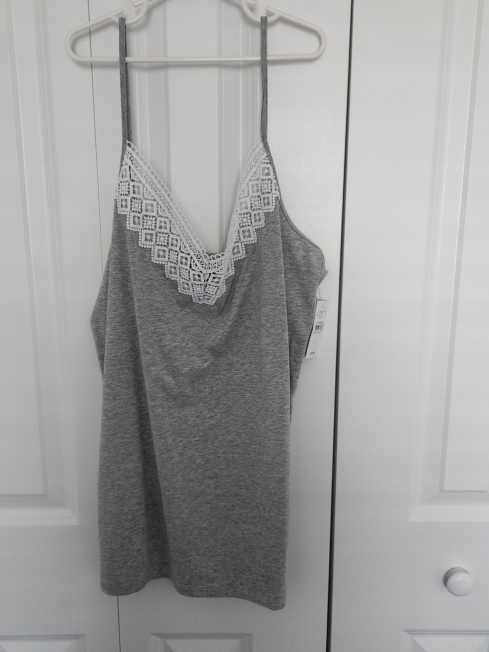 LOFT Outlet Grey Tank/Cami with White Lace V-Neck